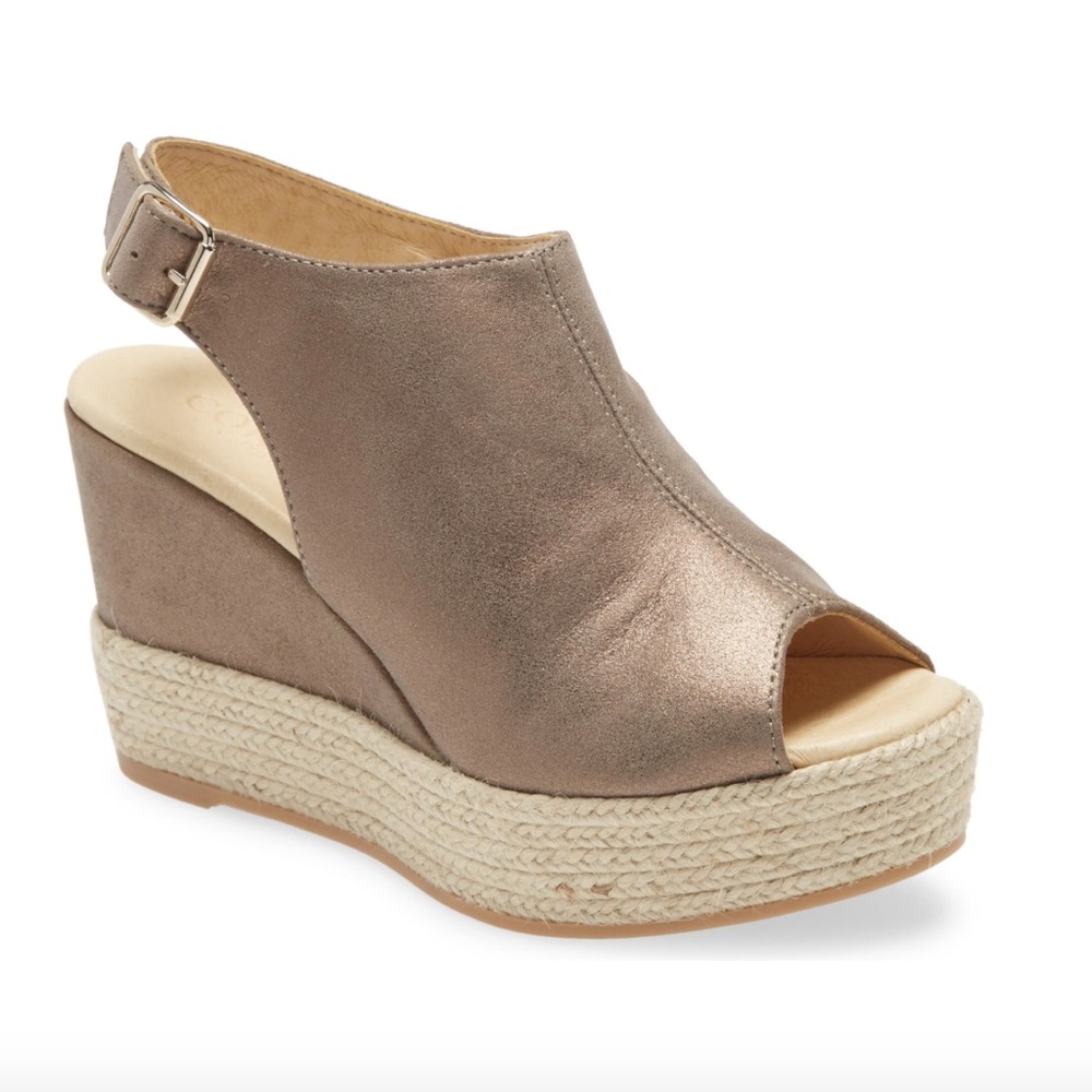 Cordani Stacked Sole Peep Toe Metallic Leather Wedge